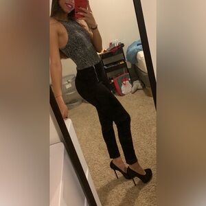 YSL black platform heel pumps